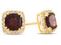 FJC Finejewelers 10k Yellow Gold 6mm Cushion-Cut Garnet with White Topaz accent stones Halo Earrings