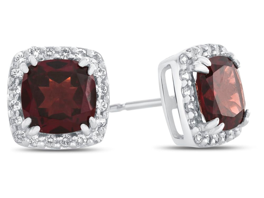 FJC Finejewelers 14k White Gold 6mm Cushion-Cut Garnet with White Topaz accent stones Halo Earrings