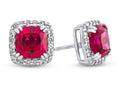FJC Finejewelers 10k White Gold 6mm Cushion-Cut Created Ruby with White Topaz accent stones Halo Earrings