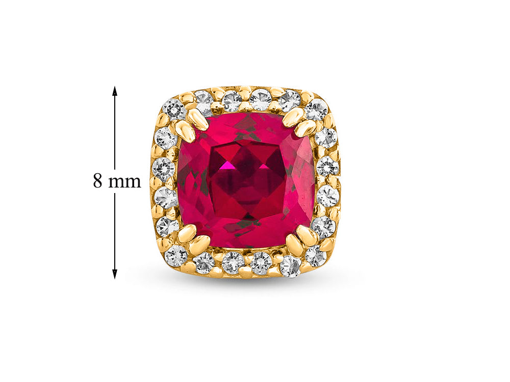 FJC Finejewelers 10k Yellow Gold 6mm Cushion-Cut Created Ruby with White Topaz accent stones Halo Earrings