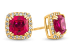 FJC Finejewelers 10k Yellow Gold 6mm Cushion-Cut Created Ruby with White Topaz accent stones Halo Earrings