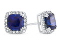 FJC Finejewelers 10k White Gold 6mm Cushion-Cut Created Blue Sapphire with White Topaz accent stones Halo Earrings