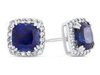 FJC Finejewelers 10k White Gold 6mm Cushion-Cut Created Blue Sapphire with White Topaz accent stones Halo Earrings