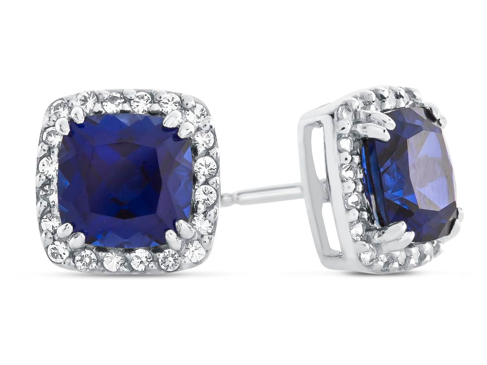 FJC Finejewelers 10k White Gold 6mm Cushion-Cut Created Blue Sapphire with White Topaz accent stones Halo Earrings