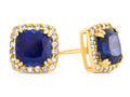 FJC Finejewelers 14k Yellow Gold 6mm Cushion-Cut Created Blue Sapphire with White Topaz accent stones Halo Earrings
