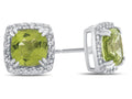 FJC Finejewelers 10k White Gold 6mm Cushion-Cut Peridot with White Topaz accent stones Halo Earrings
