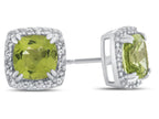 FJC Finejewelers 14k White Gold 6mm Cushion-Cut Peridot with White Topaz accent stones Halo Earrings