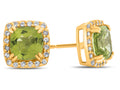 FJC Finejewelers 14k Yellow Gold 6mm Cushion-Cut Peridot with White Topaz accent stones Halo Earrings
