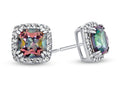 FJC Finejewelers 10k White Gold 6mm Cushion-Cut Mystic Topaz with White Topaz accent stones Halo Earrings