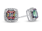 FJC Finejewelers 10k White Gold 6mm Cushion-Cut Mystic Topaz with White Topaz accent stones Halo Earrings