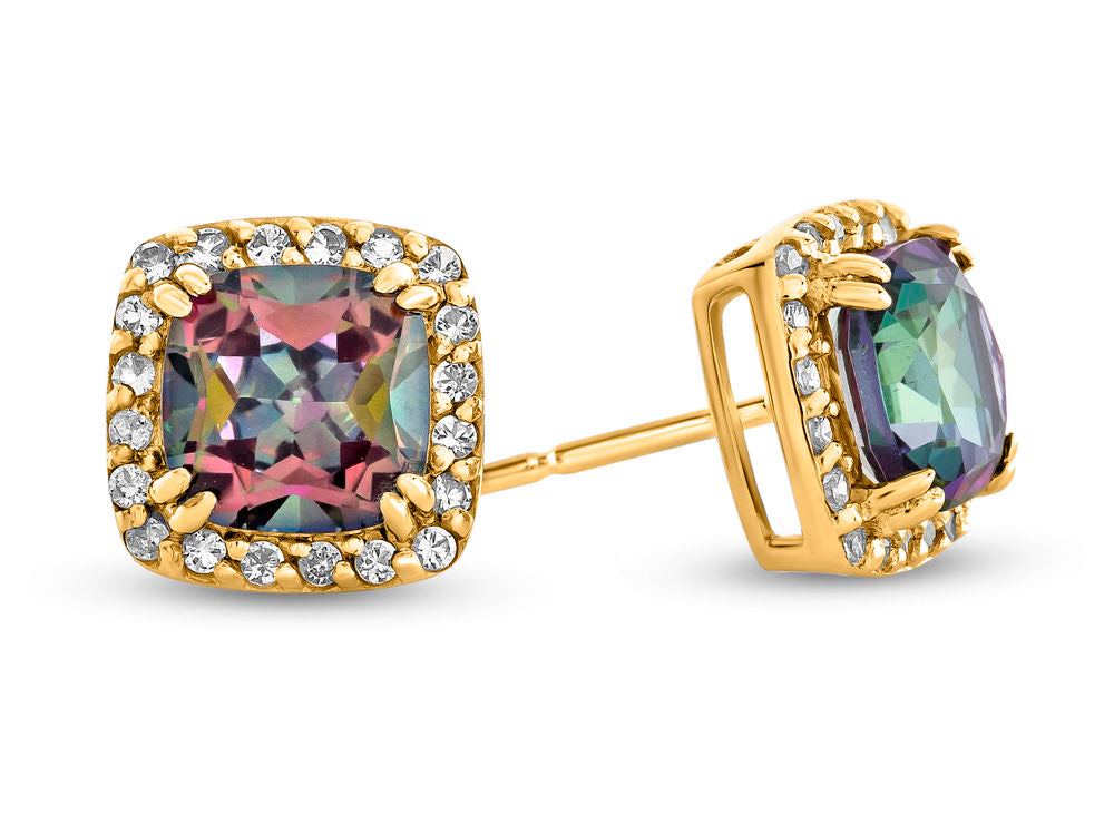 FJC Finejewelers 10k Yellow Gold 6mm Cushion-Cut Mystic Topaz with White Topaz accent stones Halo Earrings