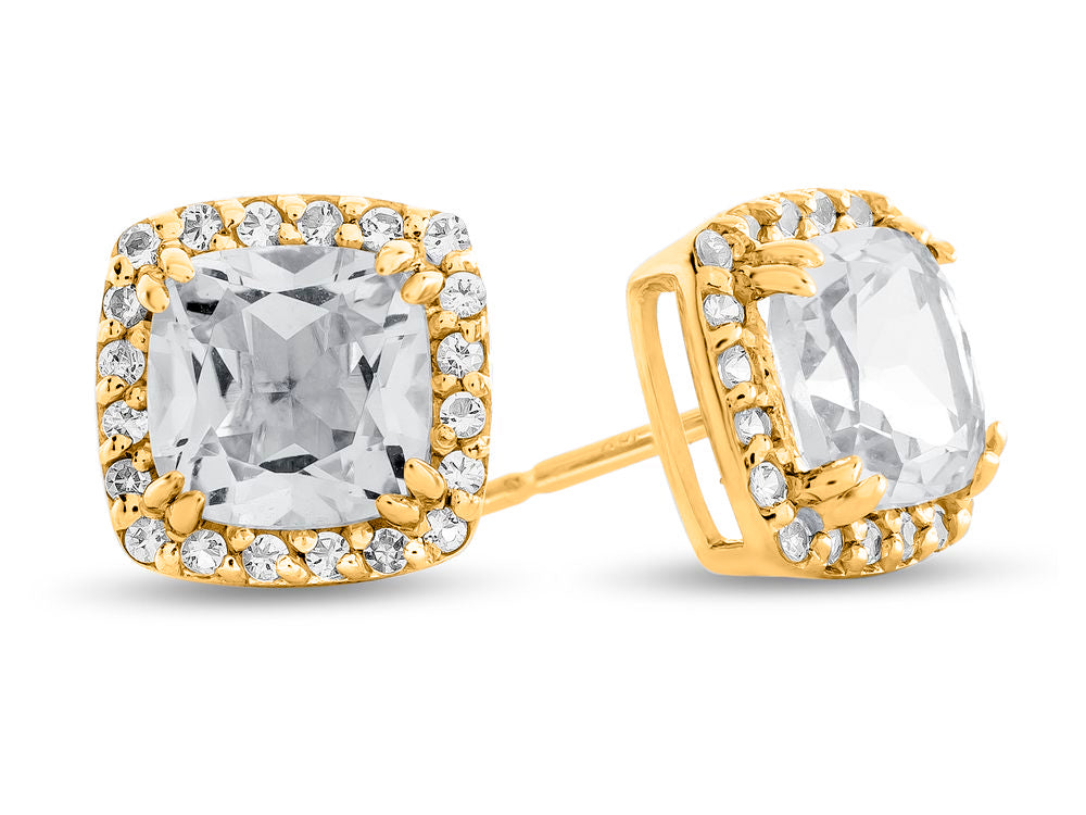 FJC Finejewelers 10k Yellow Gold 6mm Cushion-Cut White Topaz with White Topaz accent stones Halo Earrings