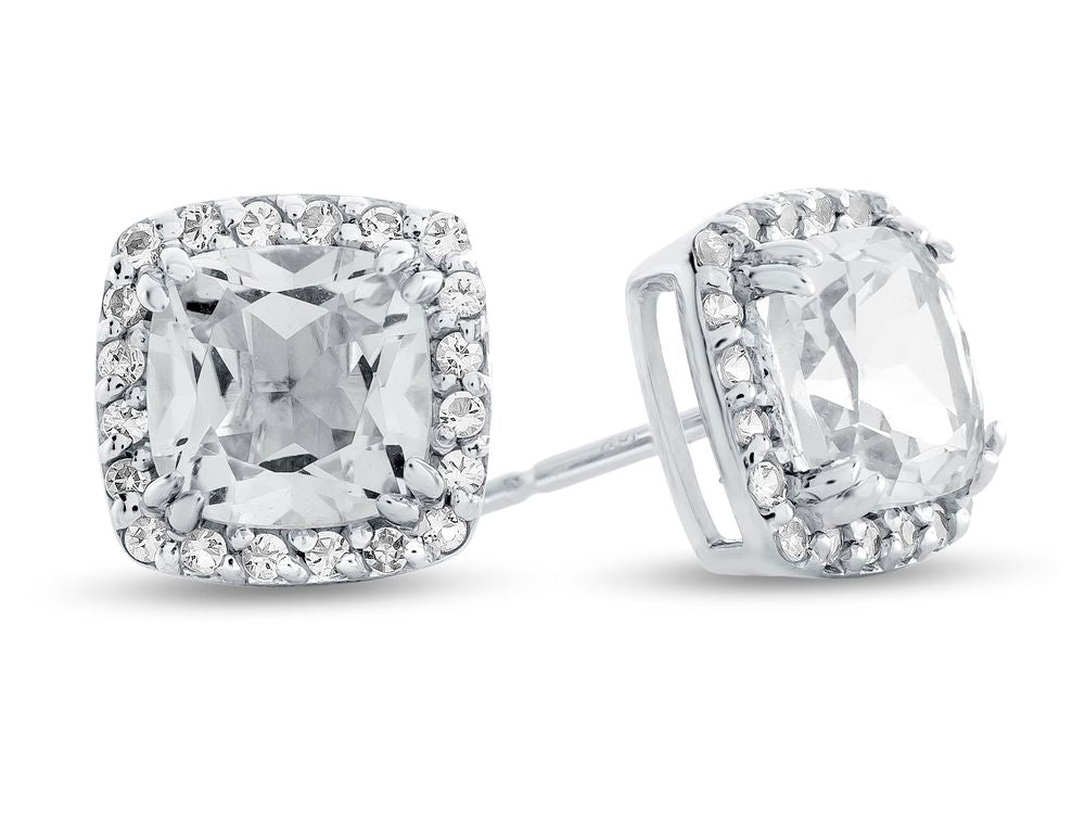 FJC Finejewelers 14k White Gold 6mm Cushion-Cut White Topaz with White Topaz accent stones Halo Earrings