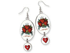 Ed Hardy Oval Dangling Heart Painted Earrings