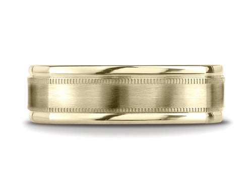 Benchmark® 7mm Comfort-fit Satin-finished With Milgrain Four-sided Carved Design Wedding Band Ring