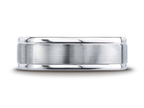 Benchmark® 7mm Comfort-fit Satin-finished Four-sided Carved Design Wedding Band Ring