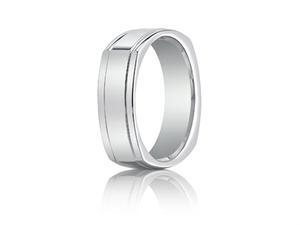 Benchmark® 7mm Comfort-fit High Polished Four-sided Carved Design Wedding Band Ring