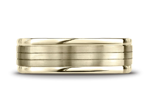 Benchmark® 7mm Comfort-fit Satin-finished Parallel Center Cuts Four-sided Carved Design Wedding Band Ring