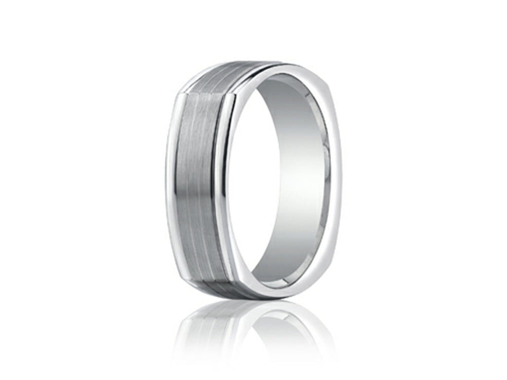 Benchmark® 7mm Comfort-fit Satin-finished Parallel Center Cuts Four-sided Carved Design Wedding Band Ring