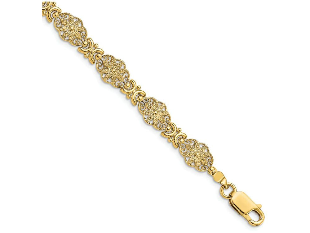 FJC Finejewelers 14k Yellow Gold Flower with Scalloped Edge Link Bracelet
