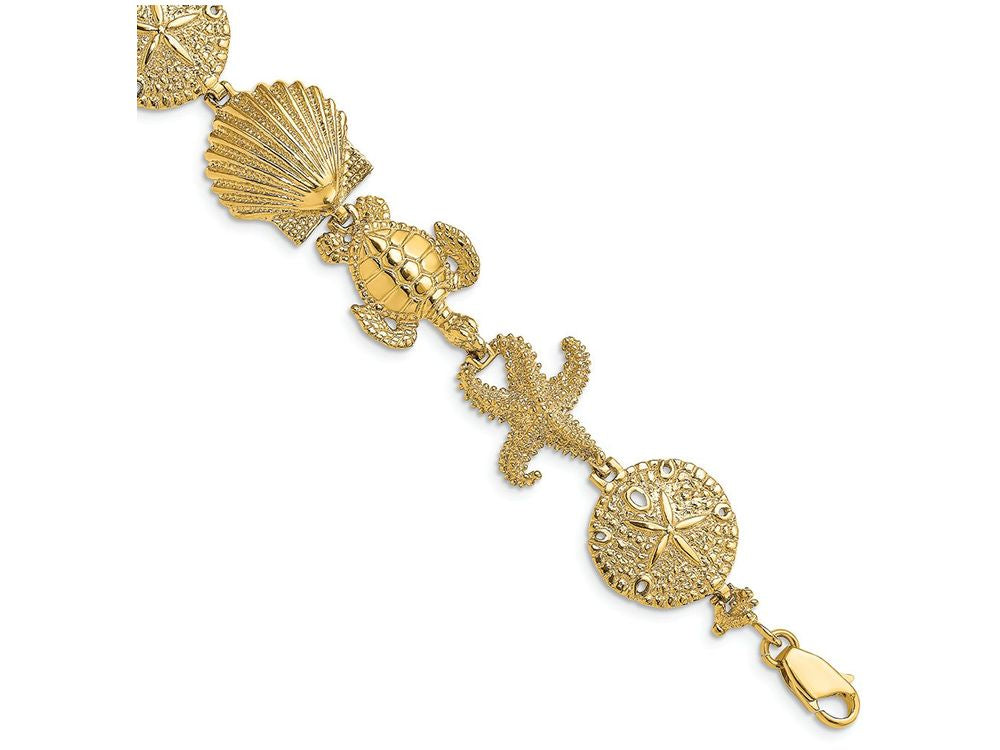 FJC Finejewelers Sand Dollar Starfish Turtle Shell Bracelet Polish Textured