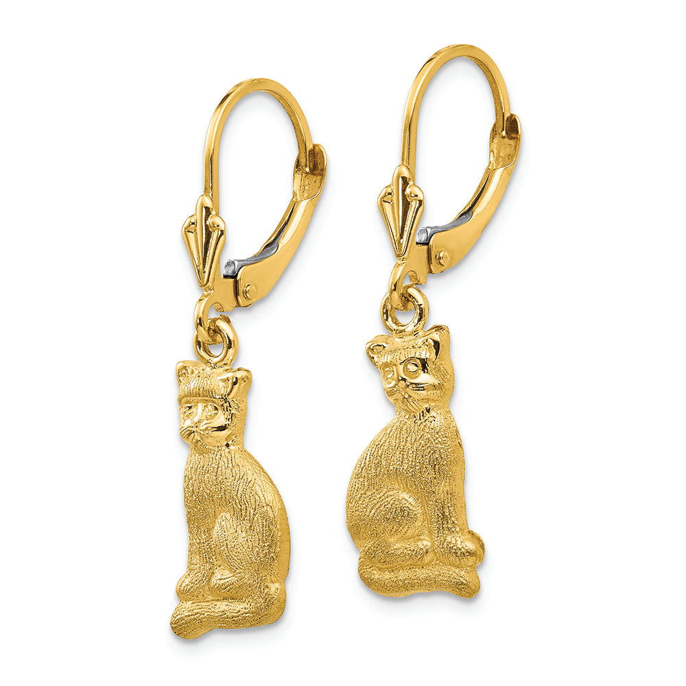 FJC Finejewelers 14k Yellow Gold Satin Cat Dangle Leverback Earrings