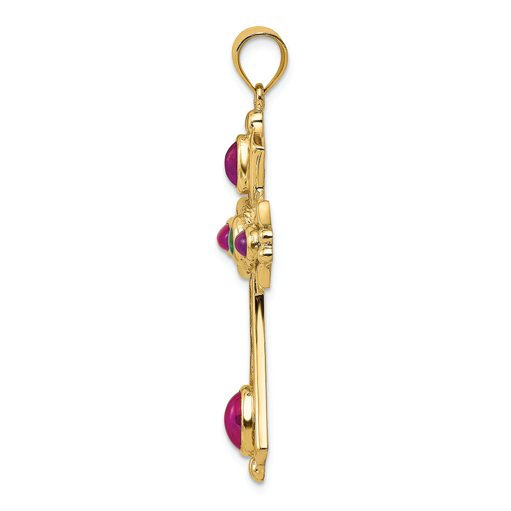 FJC Finejewelers 14k Yellow Gold Ruby Emerald Cabochon Cross Charm