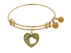 Angelica Collection Antique Yellow Stipple Finish Brass Heart mom And Open Heart Expandable Bangle