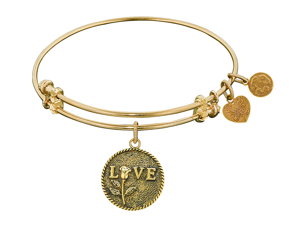 Angelica Collection Antique Yellow Stipple Finish Brass love W/rose Expandable Bangle
