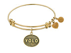 Angelica Collection Antique Yellow Stipple Finish Brass you Only Live Once Expandable Bangle
