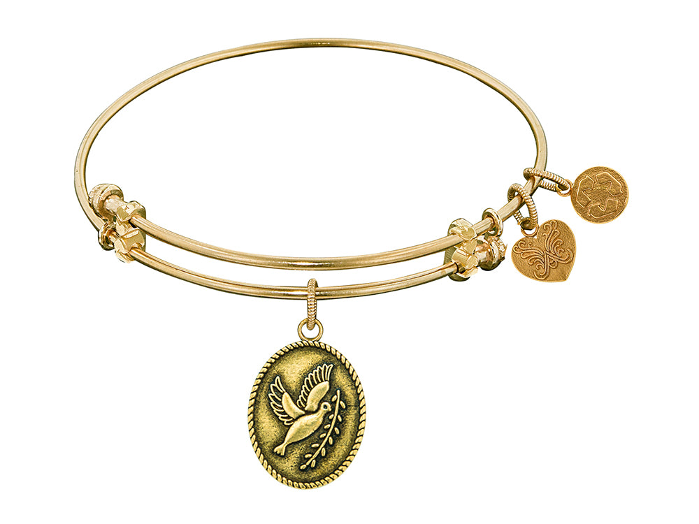 Angelica Collection Antique Yellow Smooth Finish Brass dove With Olive Branch+peace Expandable Bangle