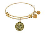 Angelica Collection Antique Yellow Stipple Finish Brass longevity Chinese Symbol Expandable Bangle