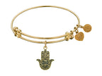 Angelica Collection Antique Yellow Stipple Finish Brass hamsa Expandable Bangle