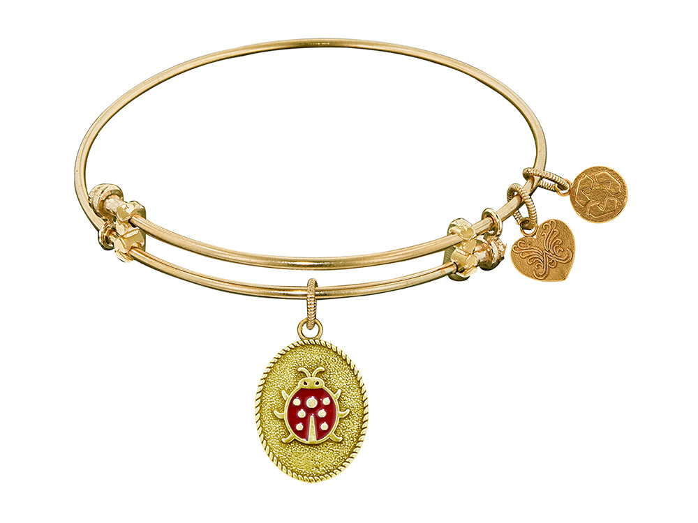 Angelica Collection Antique Yellow Stipple Finish Brass ladybug Enamel Expandable Bangle