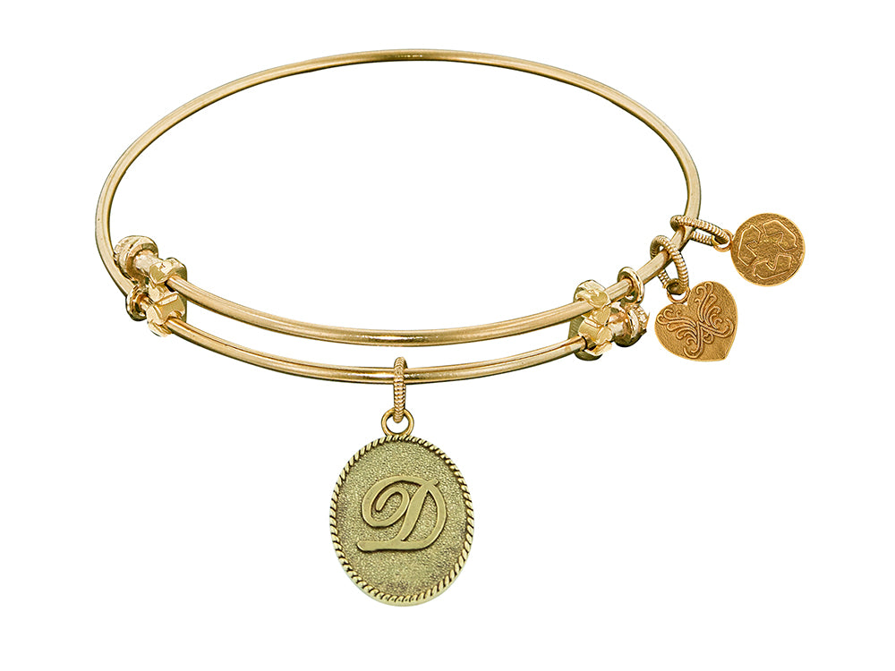Angelica Collection Non-antique Yellow Stipple Finish Brass Initial d Expandable Bangle