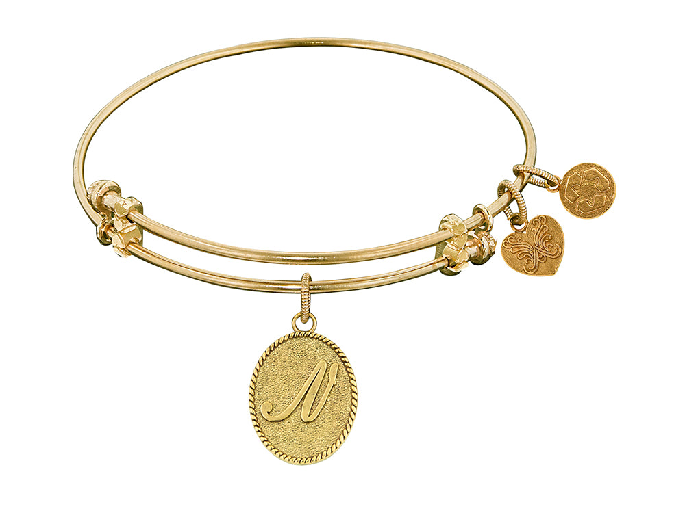Angelica Collection Non-antique Yellow Stipple Finish Brass Initial n Expandable Bangle