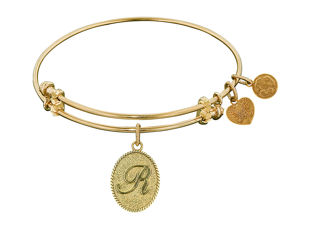 Angelica Collection Non-antique Yellow Stipple Finish Brass Initial r Expandable Bangle