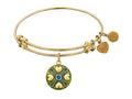 Angelica Collection Antique Yellow Finish Brass September Simulated Sapphire Expandable Bangle
