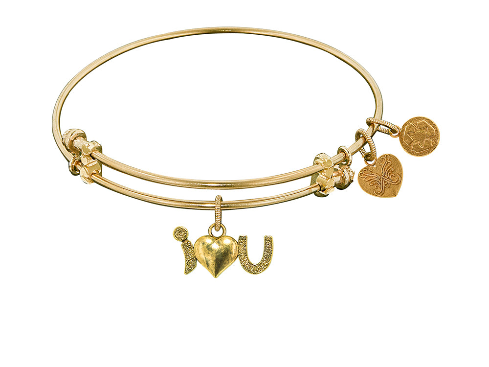 Angelica Collection Non-antique Yellow Stipple Finish Brass i-heart-u Expandable Bangle