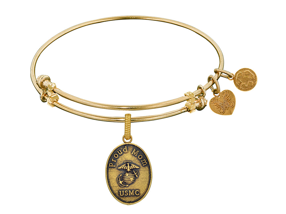 Angelica Collection Brass with Yellow Finish Proud Mom U.S. Marine Corps Oval Expandable Bangle