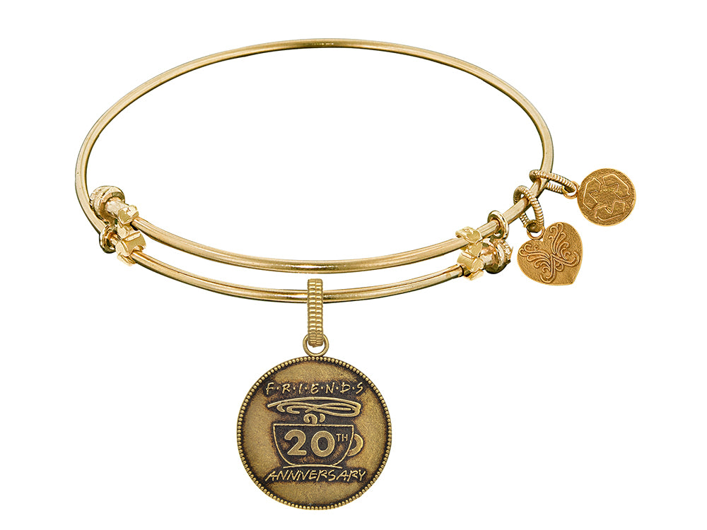 Angelica Collection Brass with Yellow Finish Friends 20th Anniversary Charm Expandable Bangle