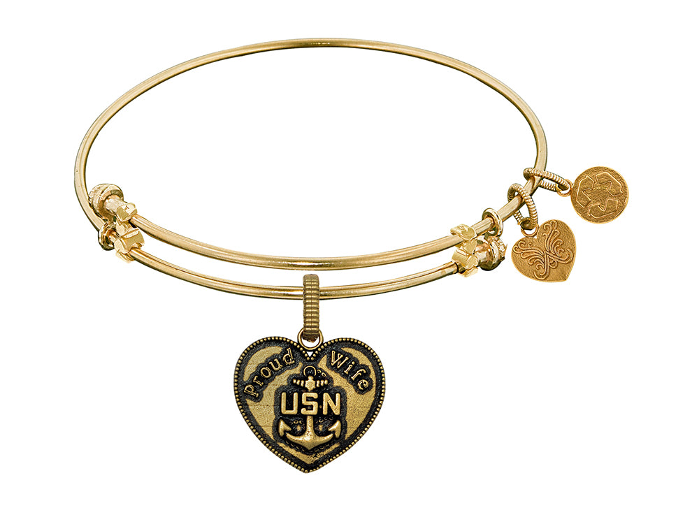 Angelica Collection Brass with Yellow Finish Proud Wife U.S. Navy Heart Shaped Expandable Bangle