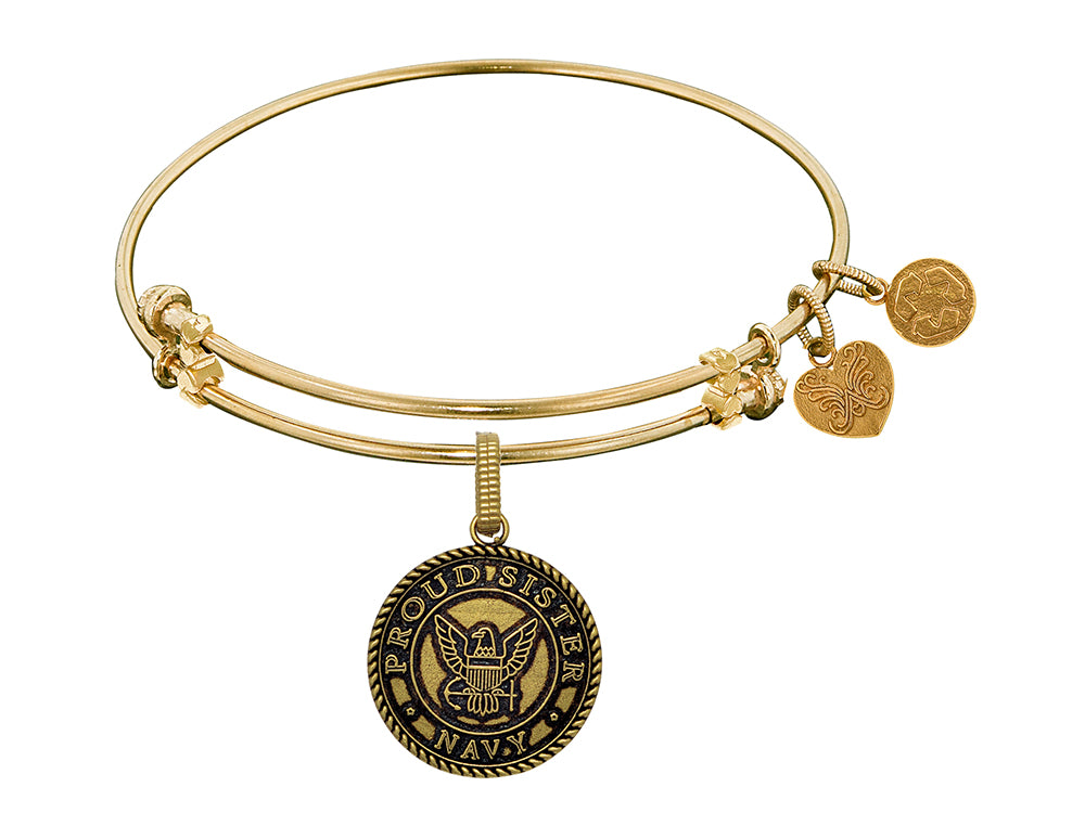 Angelica Collection Brass with Yellow Finish Proud Sister U.S. Navy Round Expandable Bangle