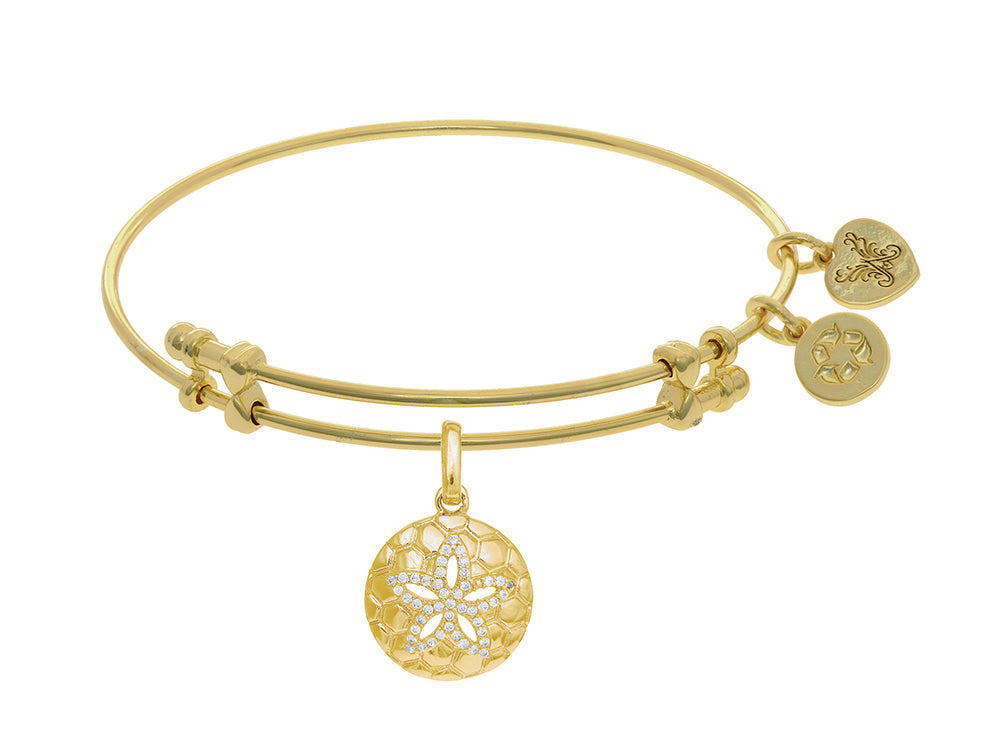 Angelica Collection Brass With Yellow Sanddollar Charm With White C Z On Yellow Bangle