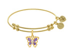 Angelica Collection Brass With White Butterfly Charm With Purple+white CZ On Yellow Bangle