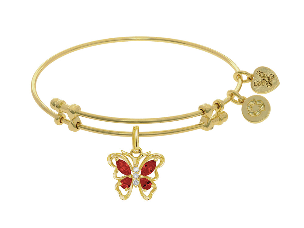 Angelica Collection Brass With Yellow Butterfly Charm With Red and White CZ'z On Yellow Bangle