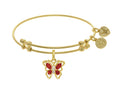 Angelica Collection Brass With Yellow Butterfly Charm With Red and White CZ'z On Yellow Bangle