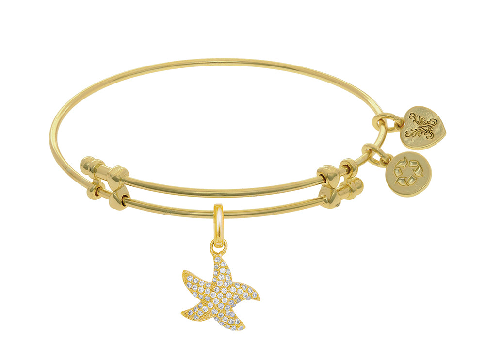Angelica Collection Brass With Yellow Starfish Charm With White CZ On Yellow Bangle