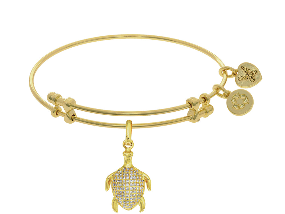 Angelica Collection Brass With Yellow Turtle Charm With White CZ On Ye Llow Bangle