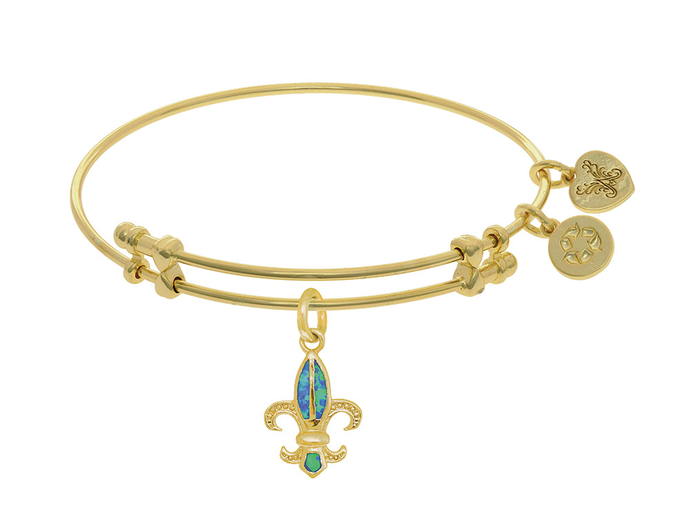 Angelica Collection Brass With Yellow Fleur De Lis Charm With Created Opal On Yellow Bangle